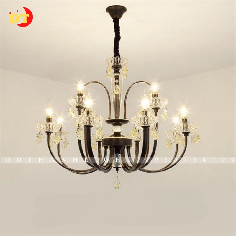 Đèn chùm phòng khách thả bàn ăn 12 tay nến phong cách bắc âu tân cổ điển hiện đại DHT