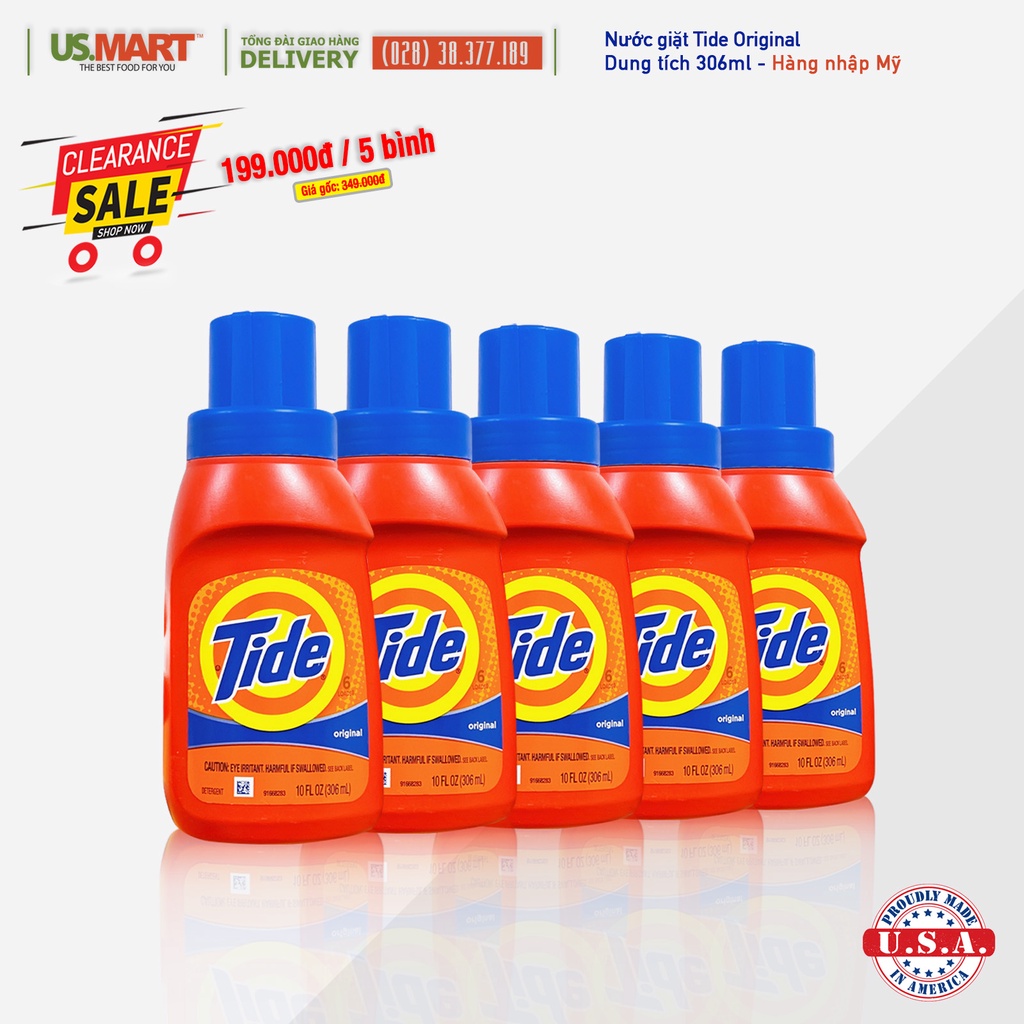 Nước Giặt Tide Original nhập khẩu Mỹ 306ml (set 5 bình)