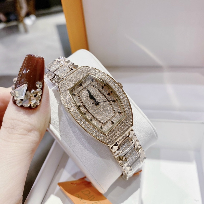 Đồng hồ nữ Davena 61369  chính hãng mặt chữ nhật full đá