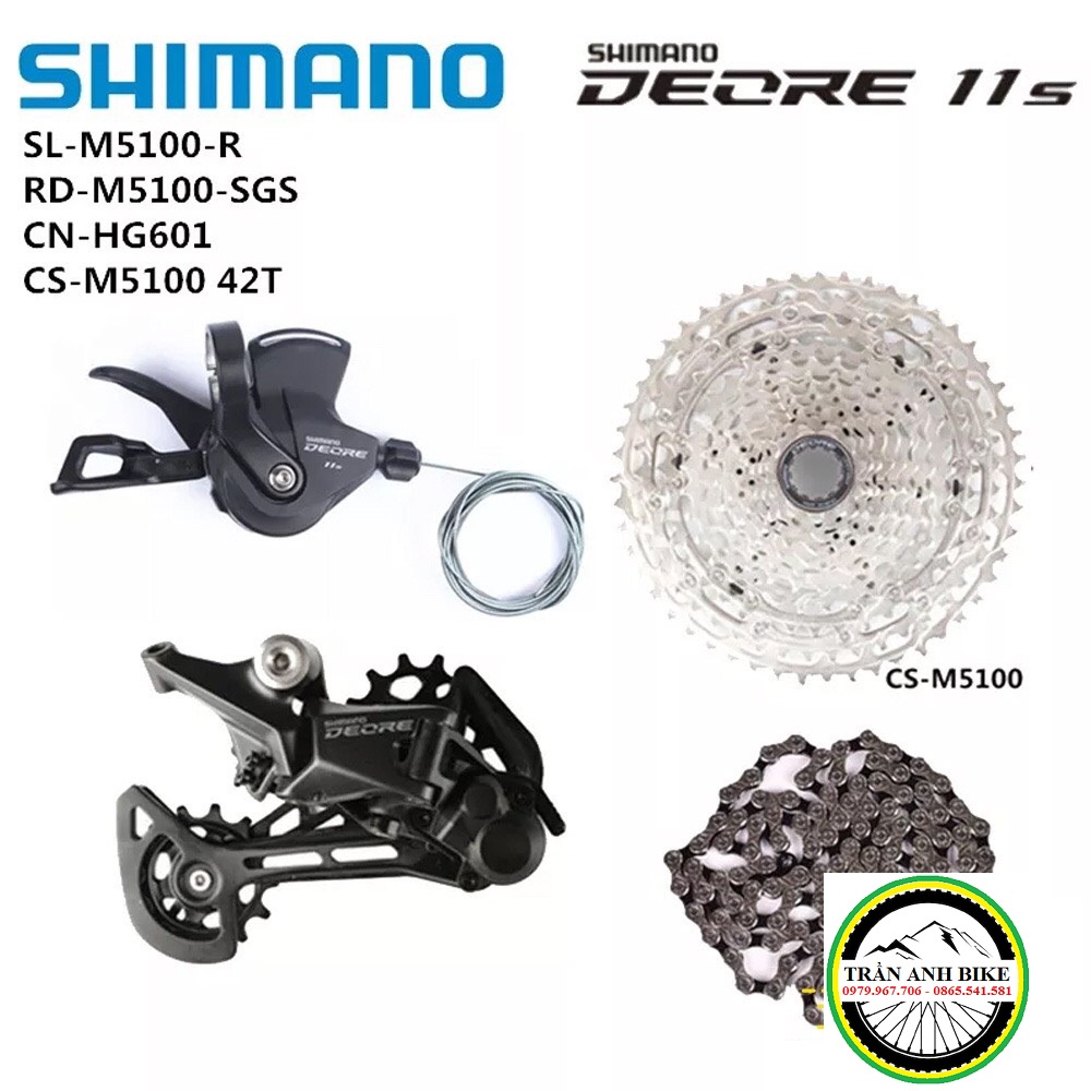 Groupset Mini 4 Món: Tay đề, Củ đề, Líp, Xích xe đạp SHIMANO DEORE M5100 11 Speed