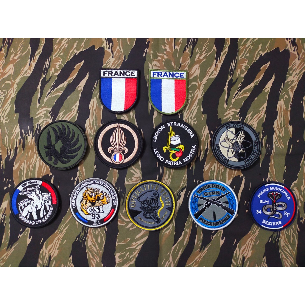 Bộ Logo thêu, Patch, dán xé velcro (Hook and Loop), Cánh sát và lính Pháp, trang trí áo khoác, balo, đồ lính