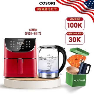 COMBO Nồi chiên không dầu điện tử Cosori CP158 AF(5,5 lít) đỏ và Bình ấm đun siêu tốc Cosori