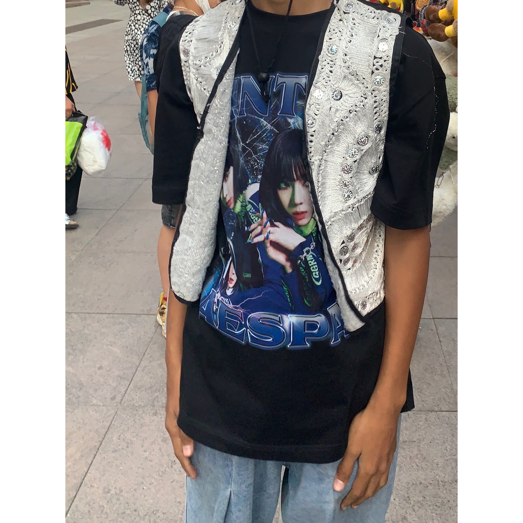 Áo Thun Winter Aespa 100% Cotton Tay Lỡ Unisex - Đen/Trắng Cổ Tròn | Blackwork