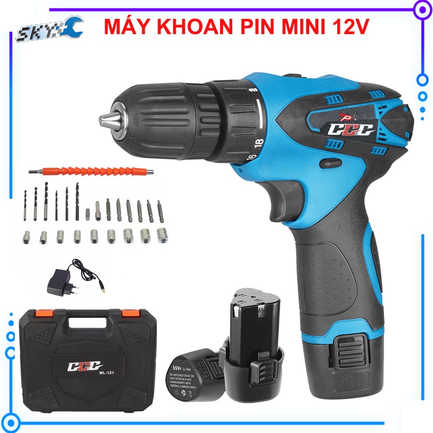 Máy khoan pin, máy vặn vít, máy khoan cầm tay 12V công suất 620W,kèm bộ phụ kiện 26 chi tiết