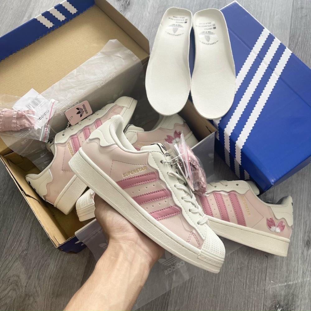 Giày thể thao adidas sò kem, Giày adidas superstar das sò trắng, hồng, xanh hàng đẹp full box bill quà tặng