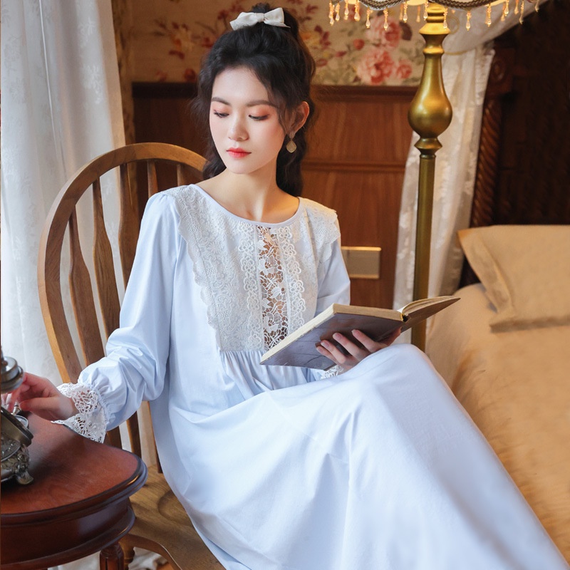 màu xanh da trời Công chúa Đồ ngủ Bông Váy ngủ Đồ ngủ của phụ nữ váy Đồ ngủ gợi cảm