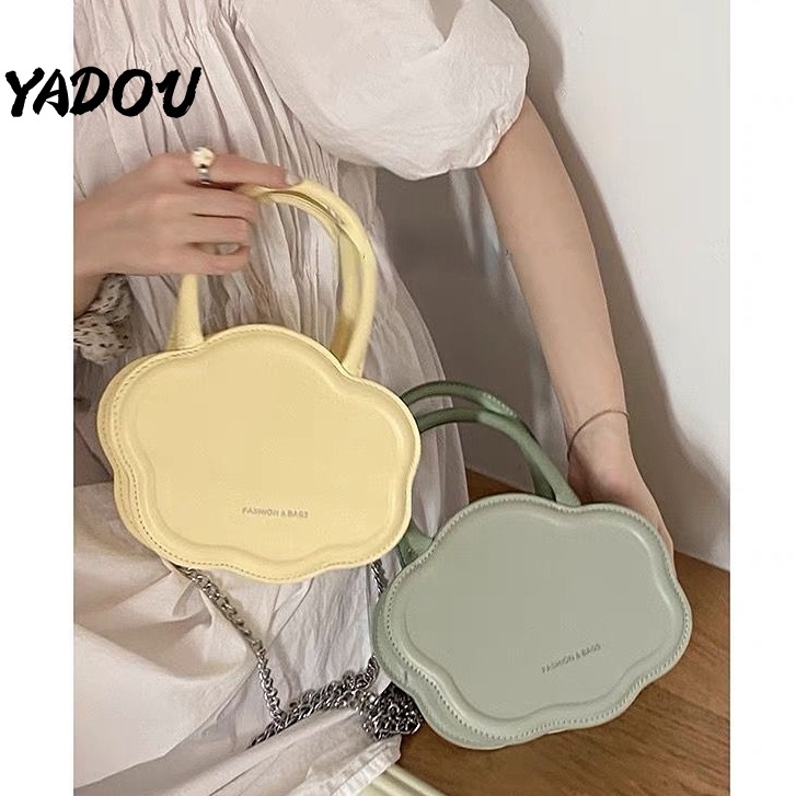Yadou Túi Xách Da PU Họa Tiết Đơn Giản Phối Dây Xích Thời Trang Cho Nữ