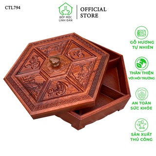 Khay đựng mứt tết bánh kẹo gỗ hương hahanco chạm khắc phúc lộc thọ