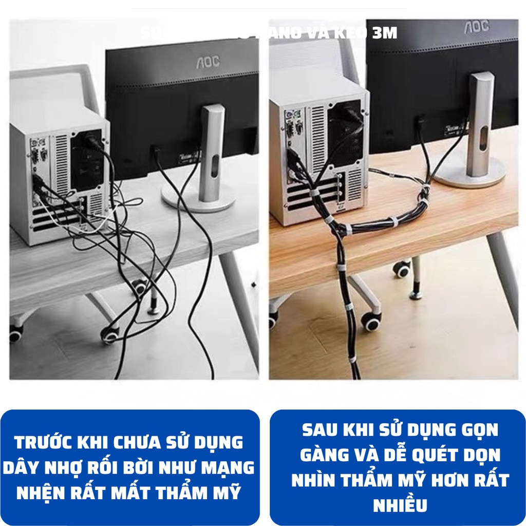 Băng Dính Gai Làm Gọn Dây Điện, Băng Dán Gai Đa Năng Băng Nhám Làm Gọn Góc Pc, Dây Cáp Sạc, Tai Nghe K205