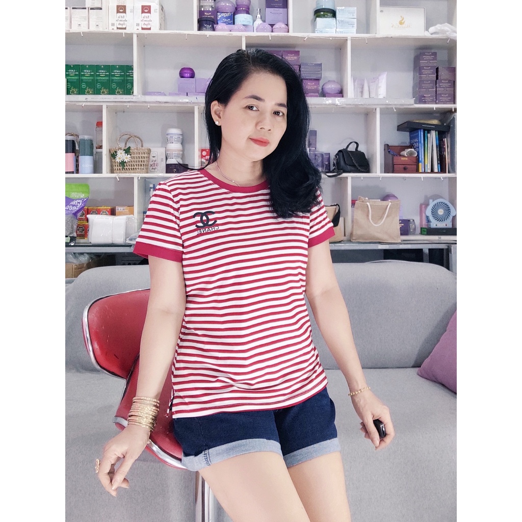 4️⃣9️⃣ Áo thun sọc cổ tròn phối viền logo thêu hàng Vnxk tuyenphan bigsize ( bổ xung màu bài sau )