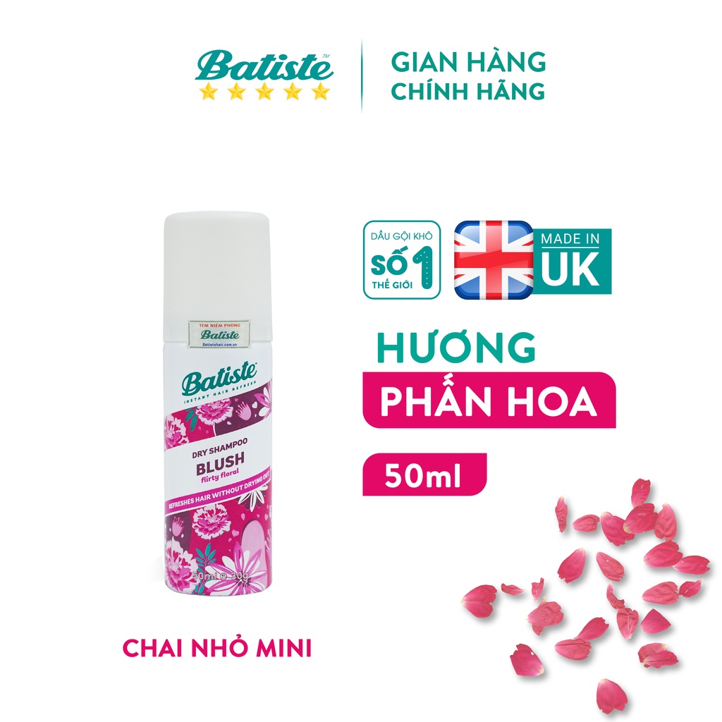 Dầu Gội Khô Batiste Hương Hoa Quyến Rũ - Batiste Dry Shampoo Floral &  Flirty Blush 50ml - Chăm sóc tóc và da đầu | TheFaceHolic.com