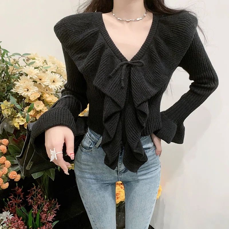 Áo Sweater Dệt Kim Trễ Vai Tay Dài Dáng Ôm Thời Trang Thu Đông Hàn Quốc