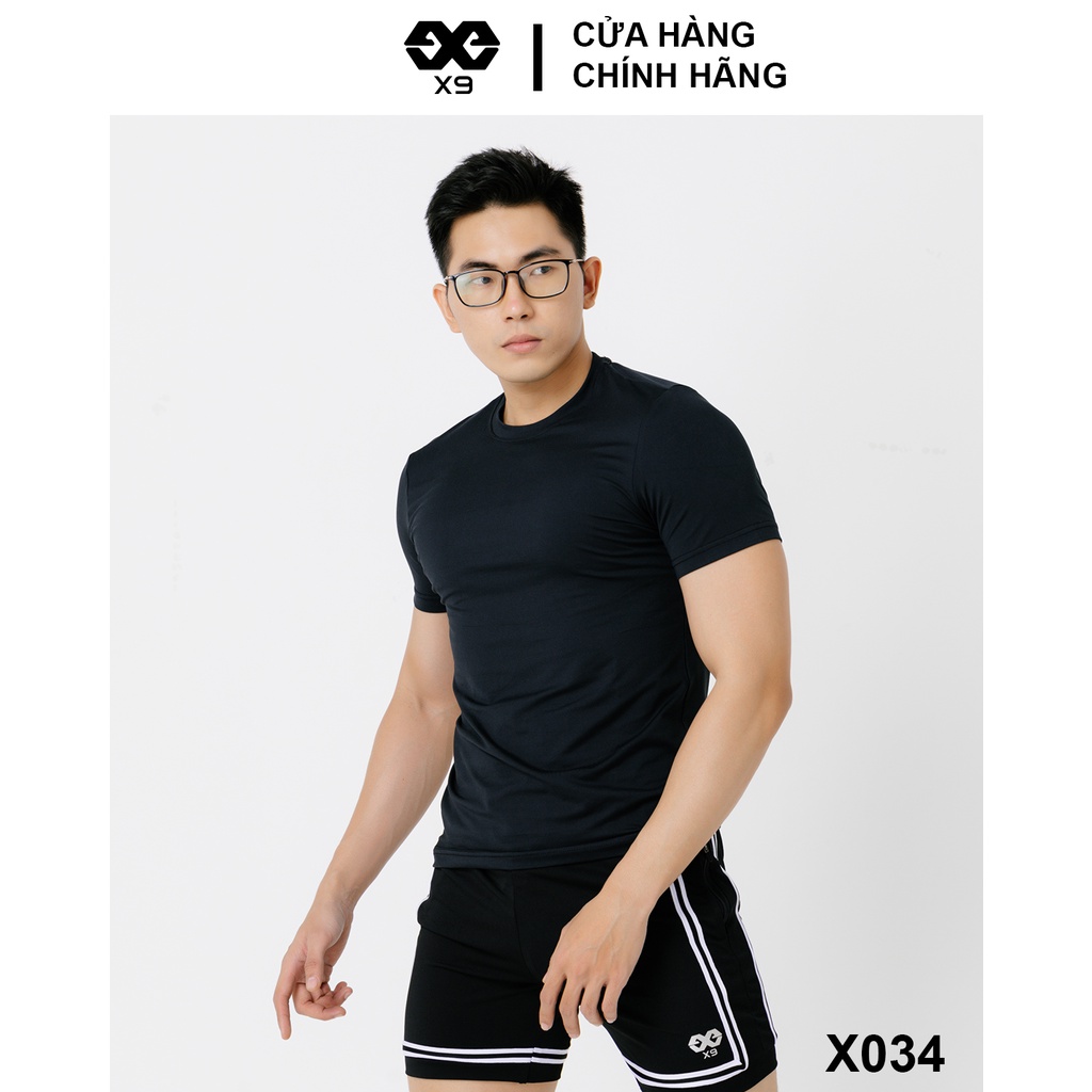 Áo Thun Trơn Nam Cổ Tròn Không Logo Body Tập Gym Thể Thao Chạy Bộ Cotton Thun Lạnh Giữ Nhiệt - X9 Sportswear - X034