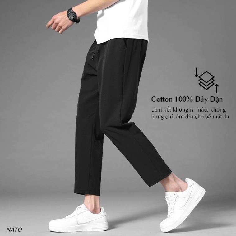 Quần dài thể thao nam slim cotton vải thun lạnh cao cấp trơn basic màu đen - ảnh sản phẩm 4