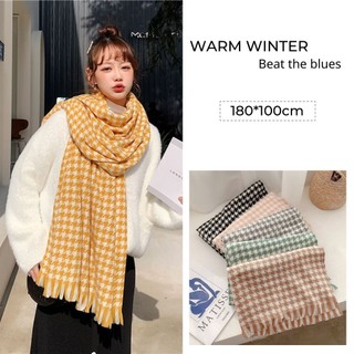 Khăn choàng len quàng cổ mùa thu đông nam nữ kẻ sọc caro 2 mặt chất dày vừa phải, mềm ấm size 190x70cm - Mã LE74