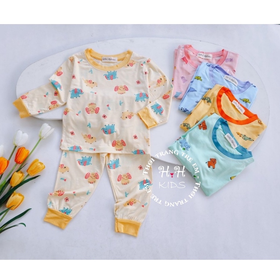 Bộ Dài tay thun lạnh in toàn thân phối bo Minky Mom cho bé trai