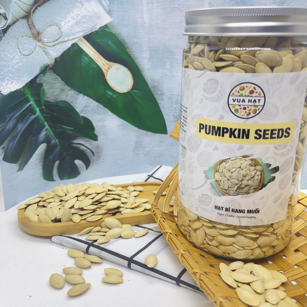 Hạt bí rang muối nhà làm hộp 500g, hạt bí rang củi loại 1 thơm ngon bổ sung dinh dưỡng