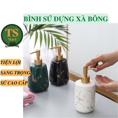 Bình Sứ Đựng Xà Phòng Có Vòi Xịt Nhà Tắm, Chai Đựng Dầu Gội Sữa Tắm Nước Rửa Tay 350ml Cao Cấp