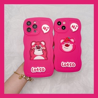 [ CÓ IPHONE 14] Ốp Gấu Dâu Losto gợn sóng hồng chuẩn hình cho iphone 7plus đến 14promax