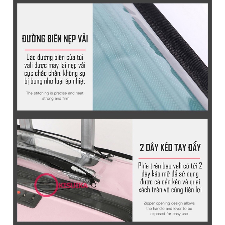 Bao trùm vali có dây kéo quai xách và cần kéo trong suốt Túi bọc vali silicon Áo trùm vali bảo vệ nhựa t