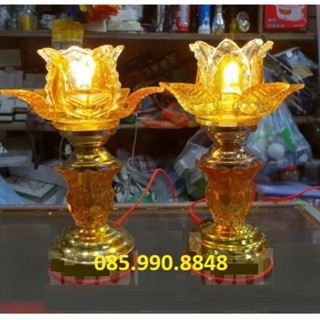 [Hàng Chất] Đèn thờ cúng led pha lê cao cấp [HÀNG LOẠI 1], Đèn thờ hoa sen pha lê dùng điện cao 20cm