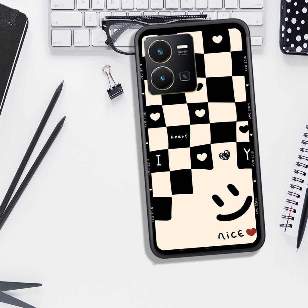 Ốp Lưng VIVO Y35 4G, In Hình Checkered Caro Trái Tim Siu Đẹp.