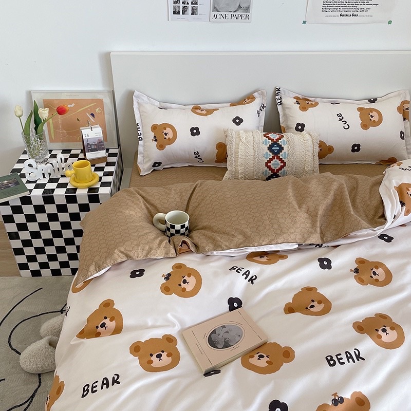 Set chăn ga 4 món cotton poly gấu nâu