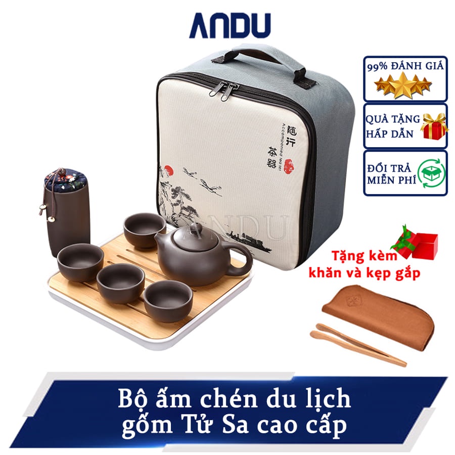 Bộ Ấm Trà Đạo Sứ Thanh Hoa, Bộ Chén Trà Tử Sa Có Đầy Đủ Dụng Cụ Và Túi Đựng Sang Trọng Thanh Lịch Hàng Loại Đẹp