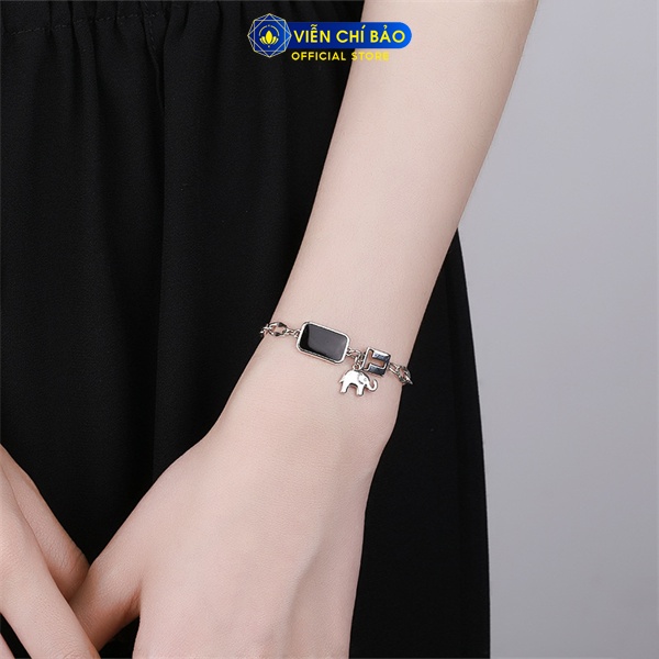 Lắc tay bạc nữ đá đen chữ T charm voi chất liệu bạc 925 thời trang phụ kiện trang sức Viễn Chí Bảo L000314