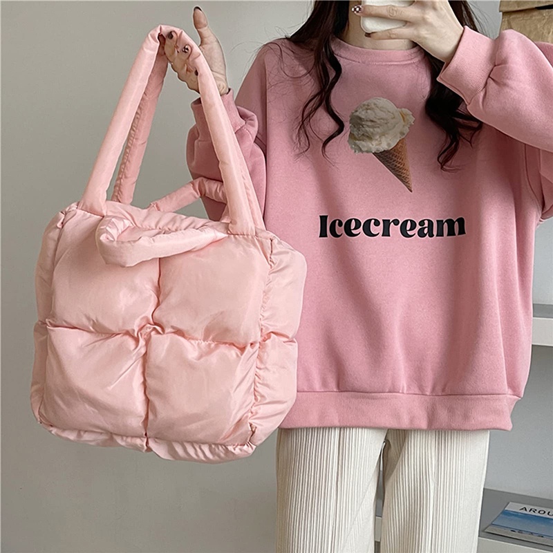 Túi Tote Mềm Đeo Vai Màu Trơn Họa Tiết Caro Cổ Điển Cho Nữ JP5