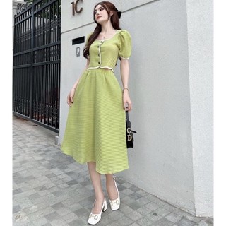Set caro xanh cổ vuông (kèm hình thật)