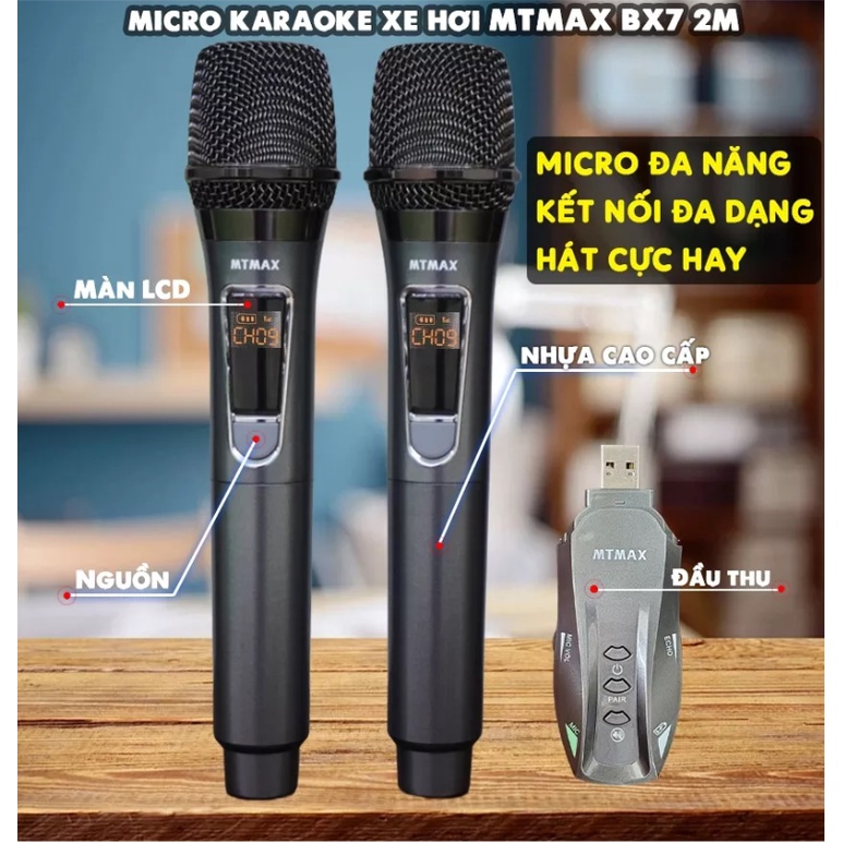 ( MẪU MỚI 2022 ) Micro Không Dây Đa Năng Karaoke MTMAX BX7 2 Mic Cực Hay, Độ Nhạy Cao, Chống Hú Tốt