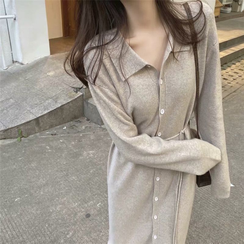 Đầm Dệt Kim Mỏng Dáng Rộng Dài Qua Gối Phong Cách Hàn Quốc Thanh Lịch Dành Cho Nữ