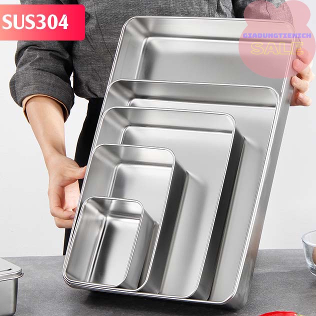 Khay inox 304 chữ nhật - Khay nướng bánh nhập khẩu cao cấp