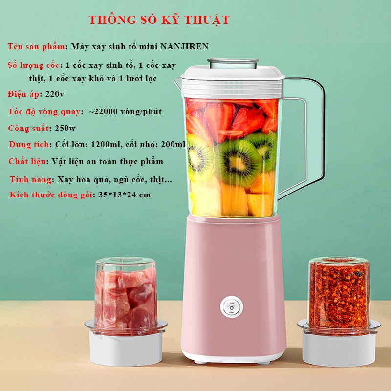 [Sale Sốc] Máy Xay Sinh Tố, Máy Xay Thực Phẩm Đa Năng, 3 Cối kèm lưới lọc Tiện Lợi, Bảo Hành 12 Tháng