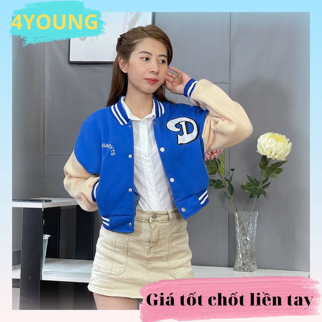 Áo khoác bomber croptop nữ dáng lửng thêu D uniex ulzzang phom rộng bấm cúc sexy hàn quốc 4YOUNG BB145