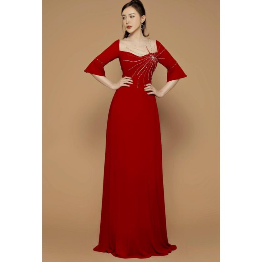 Đầm dạ hội thiết kế trung niên sang chảnh - Mua váy dạ hội tay loa đẹp