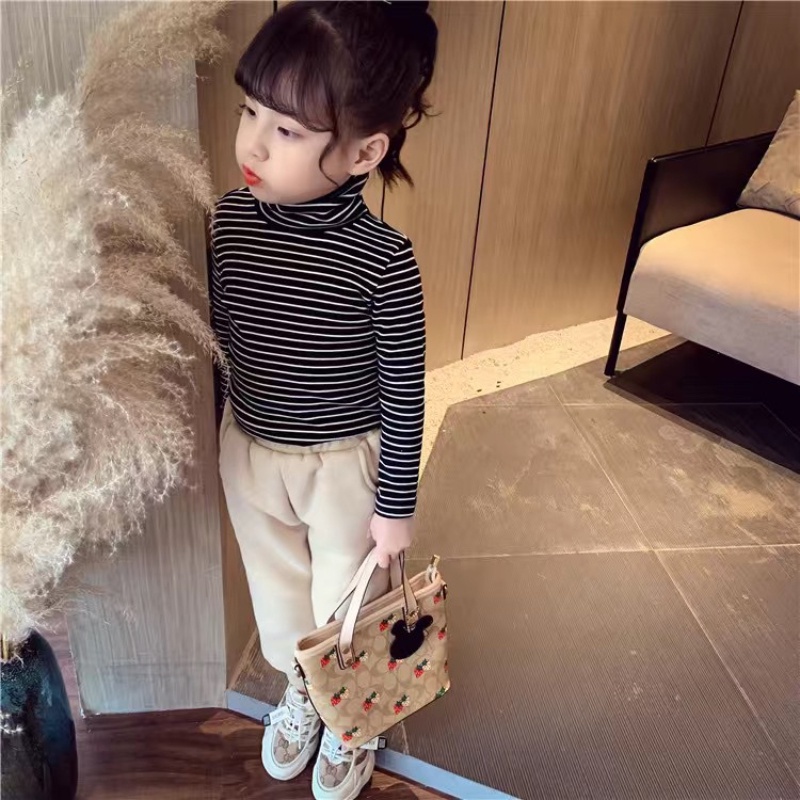 Áo Thun Tay Dài Cổ Lọ Họa Tiết Kẻ Sọc Thời Trang Cho Bé Gái Từ 2-8 Tuổi