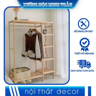 Kệ treo quần áo gỗ,tủ đồ quần áo,giá treo quần áo gỗ thông nhập khẩu 2 ngăn