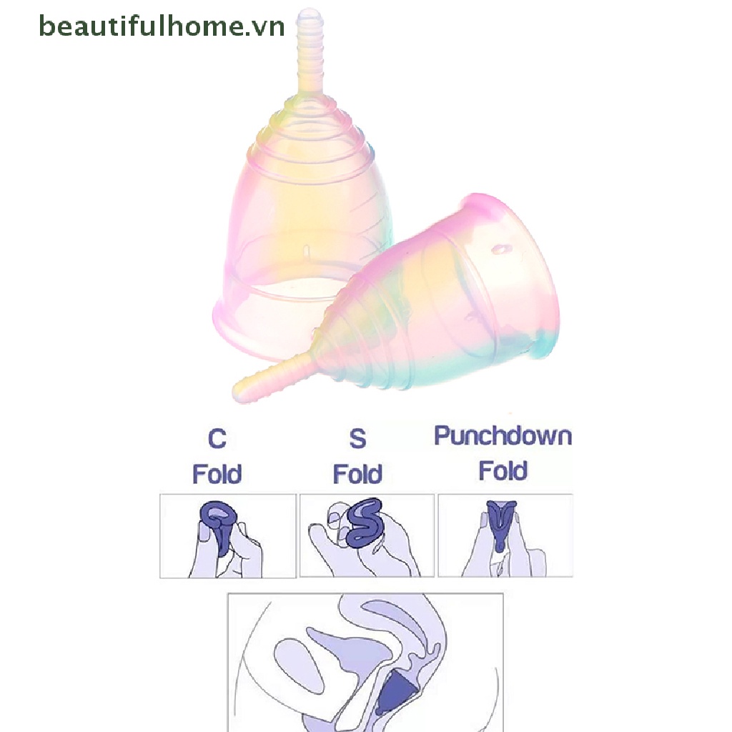 Cốc Nguyệt San Bằng Silicon Mềm Nhiều Màu Có Thể Tái Sử Dụng