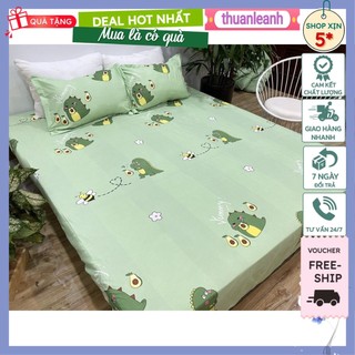 Bộ ga gối Coton Poly 1m4,1m5,1m6(mẫu khủng long bơ xanh)