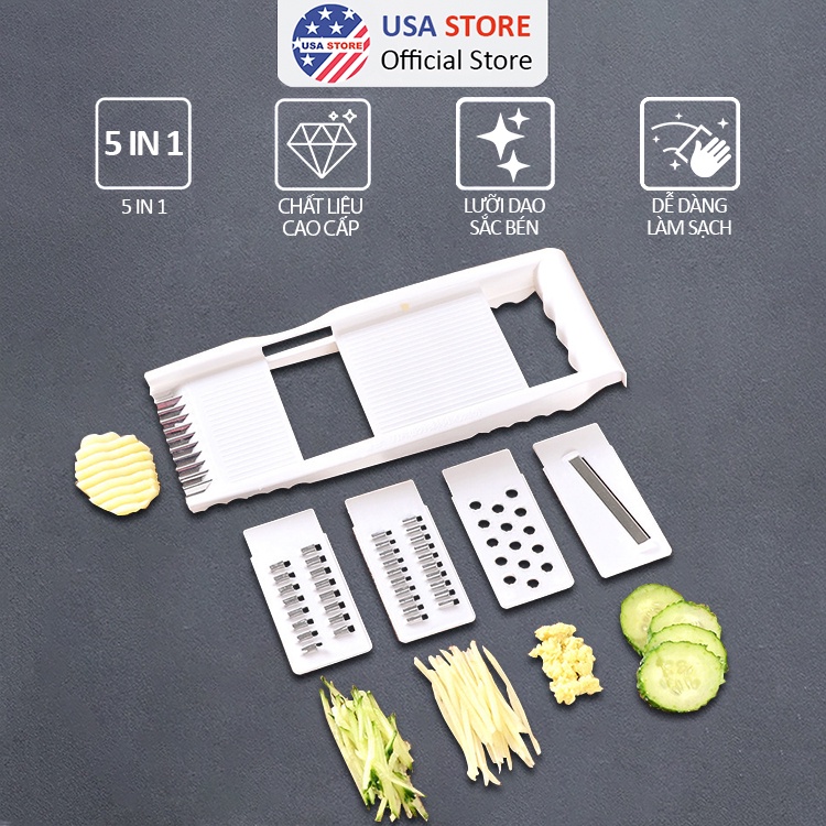 Bộ Dao Gọt Bào Vỏ, Bàn nạo Sợi Rau Củ Trái Cây Hoa Quả 5 IN 1 Chất Liệu Cao Cấp