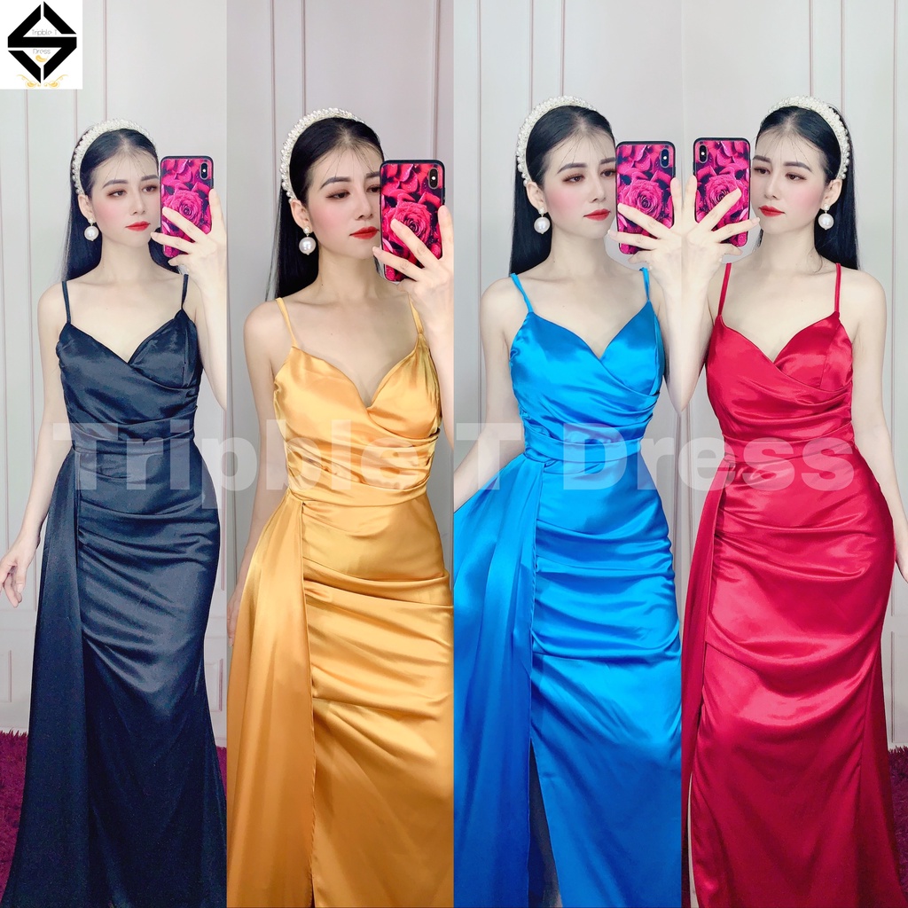 Đầm maxi dạ hội dự tiệc TRIPBLE T DRESS 2 dây xẻ đùi gợi cảm phối tà ngoài - MS88V - size M/L