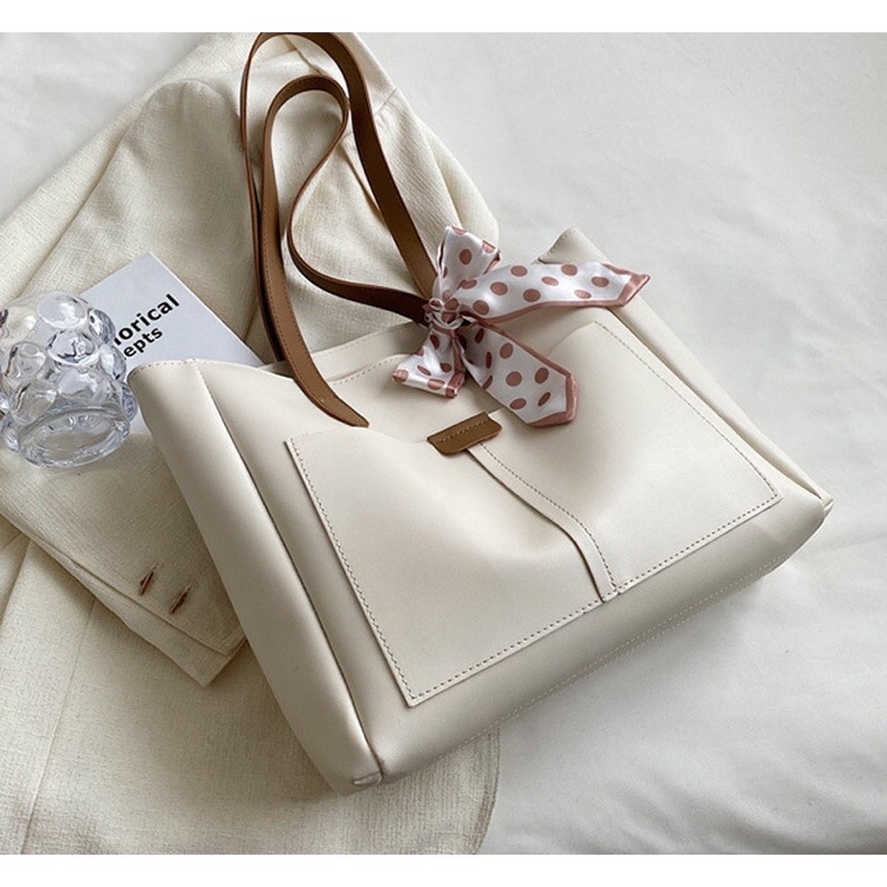 Túi tote da phối dây buộc nơ xinh xắn hiện đại đựng vừa A4, laptop đi chơi đi học đi làm phong cách công sở CV120