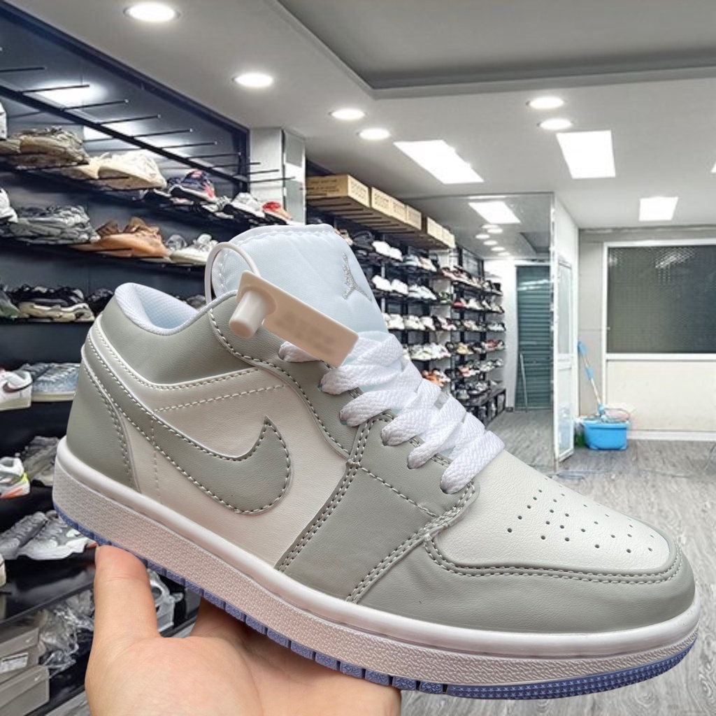 Giày Jordan xám trắng đế xanh, Giày Jordan 1 cổ thấp JD grey xám đế xanh bản đẹp full box bill - Yabi_boutique