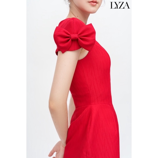 LYZA- Đầm đỏ đính nơ tay Peony Dress