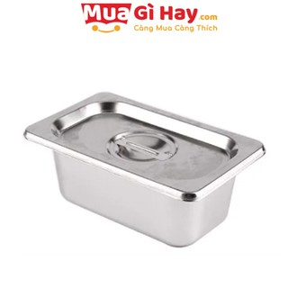 Khay đựng topping innox có kèm nắp đậy 26,5 x 16 x 10 (cm)