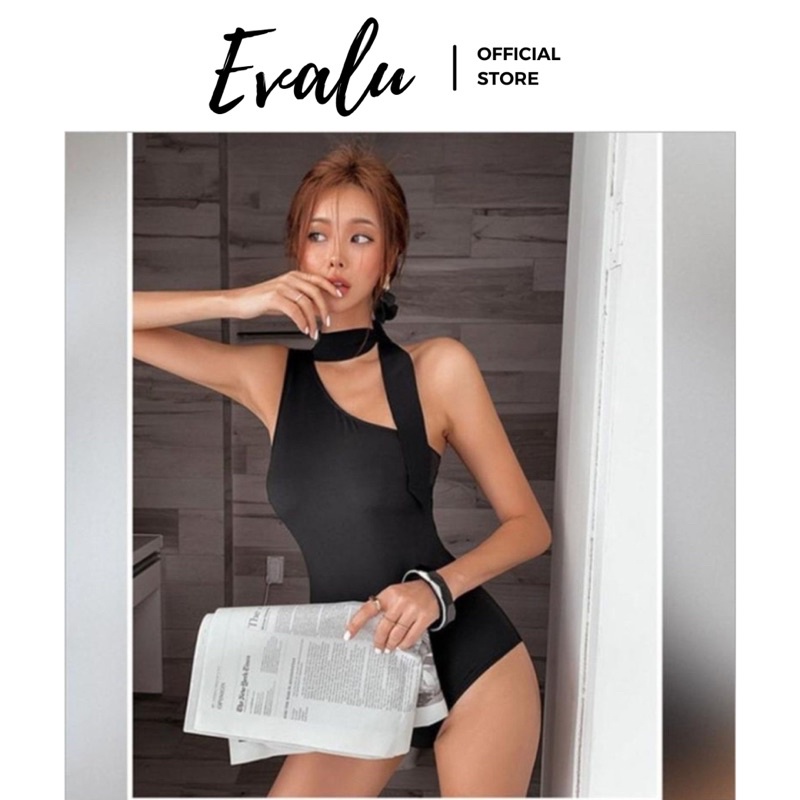 Bikini 1 mảnh, đồ bơi liền thân vạt xéo thắt nơ cách điệu 2 màu trắng đen [A21]