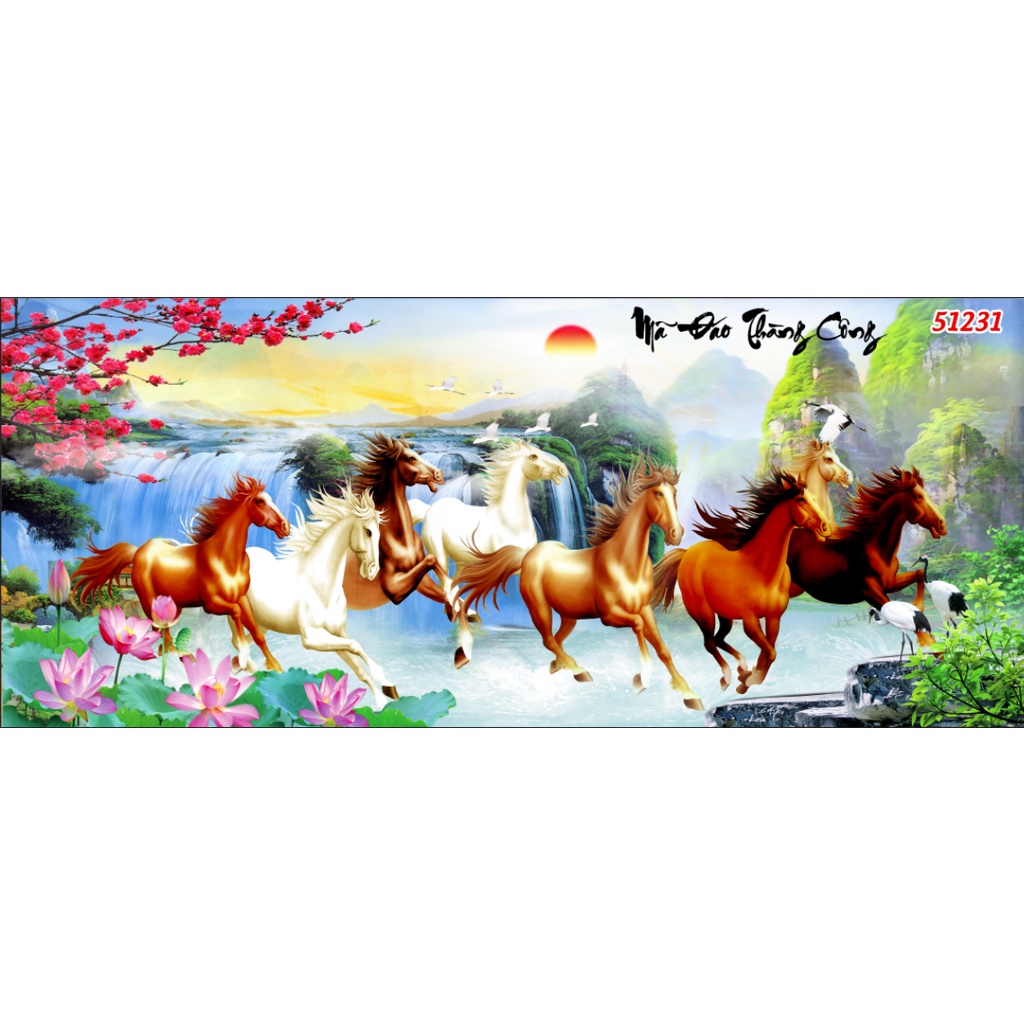 Tranh Dán Tường Bát Mã, Mã Đáo Thành Công Phối Phong Cảnh thiên nhiên