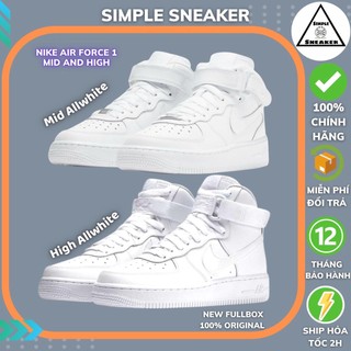 Giày nike af1 mid chính hãng 🔴freeship🔴giày sneaker thể thao nike air force 1 mid allwhite nam nữ - simple sneaker